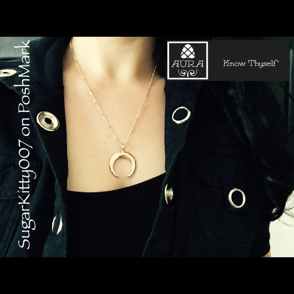 Crescent Moon Goddess Wicca Magic Golden Necklace
